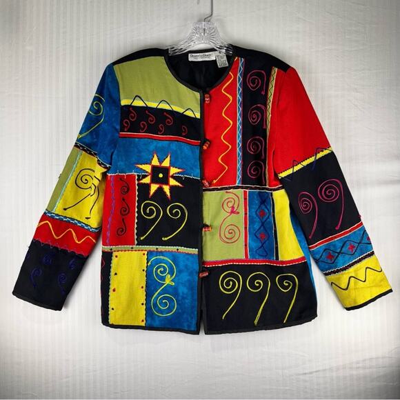 Draper & Damon’s Colorful Artsy Embroidered Patchwork Blazer Jacket Size Small - Picture 1 of 5
